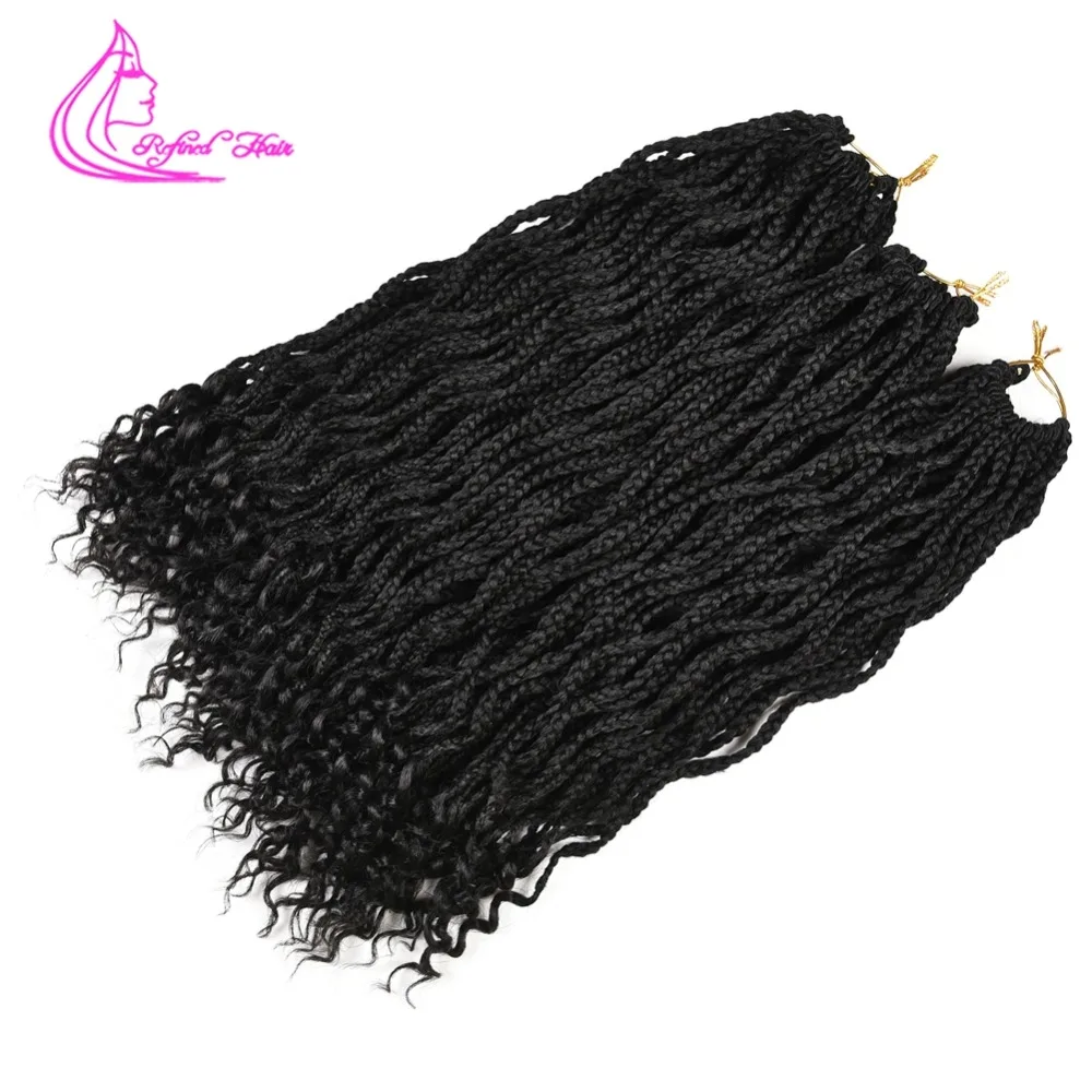 Refined Hair Synthetic Crochet Box Braids Ombre Kanekalon Fiber Braiding Extensions Black Brown Burgundy 24Roots/pc |