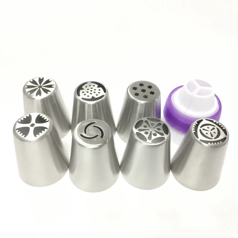 7PCS Cake Piping Tips + 1 Adaptor Converter Russian Decorating Nozzles Stainless Steel Icing Pastry Kitchen Accessories Tools | Дом и сад