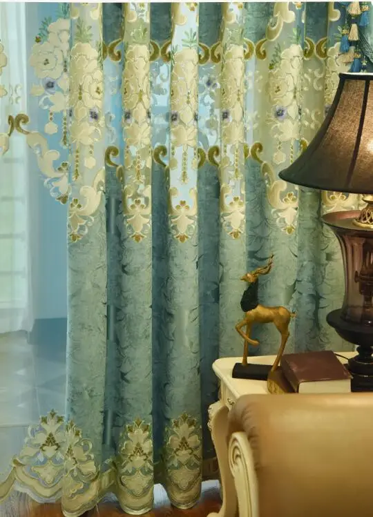 1pc curtain Вышитые роскошные Европейский стиль занавески s для гостиной зеленые затемненные занавески ткань и балдахин отвесные занавески s для спальни - Цвет: 1pc curtain