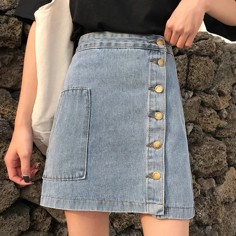Casual High Waist Pencil Denim Skirts Women's Skirt High Street Single-breasted Female Jeans Skirt faldas mujer moda