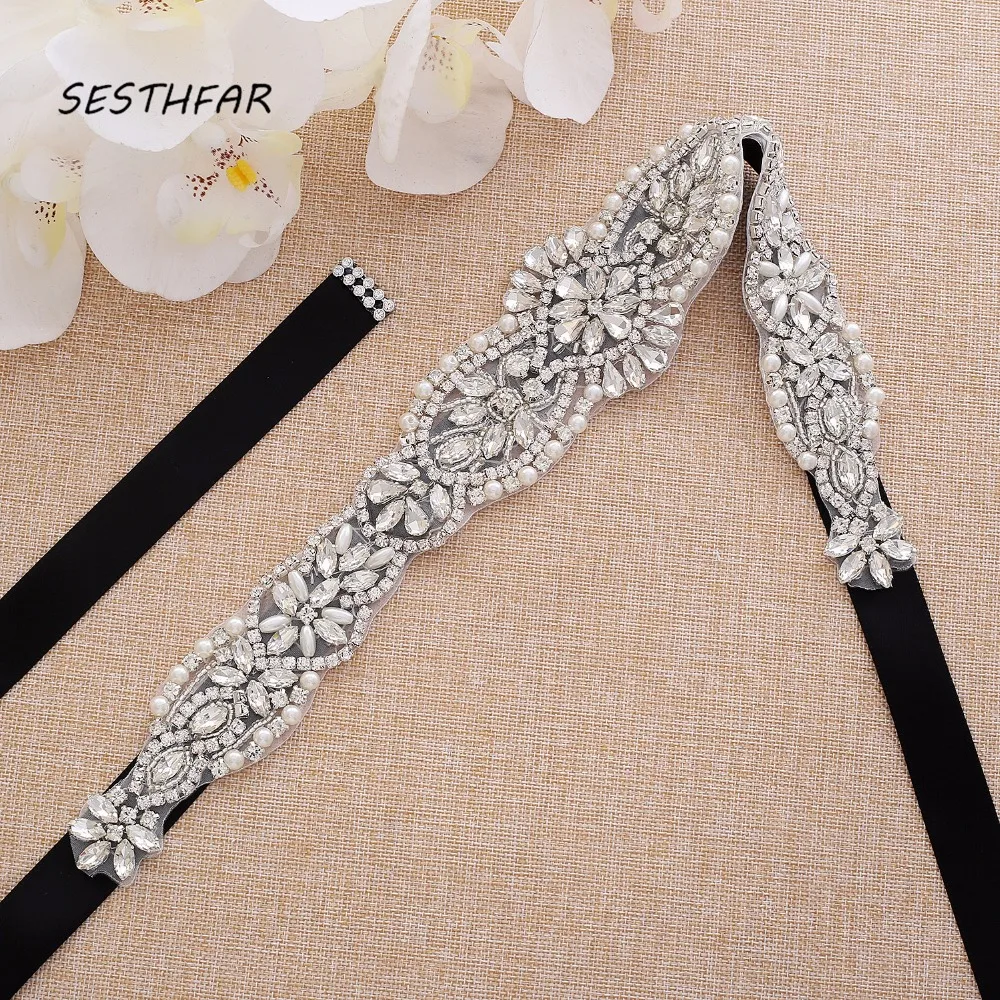 

SESTHFAR Crystal Bridal Belt Silver Rhinestones Wedding Belt Handmade Bridesmaid Belt For Wedding Decoration