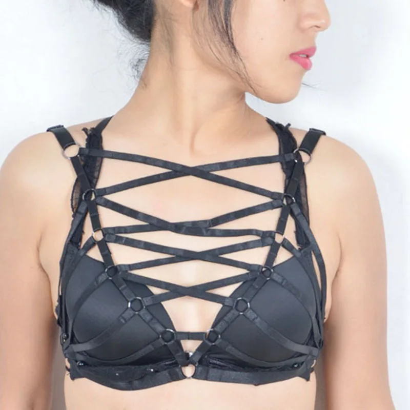 New Women sexy harness cage bra Fetish Exotic Apparel Harajuku Gothic lingerie pastel goth bondage | Женская одежда