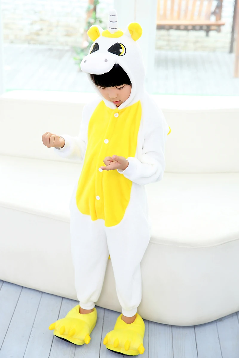 Kigurumi/зимняя Пижама с единорогом Детские фланелевые однобортные пижамы унисекс для мальчиков и девочек 4, 6, 8, 10, 12 лет