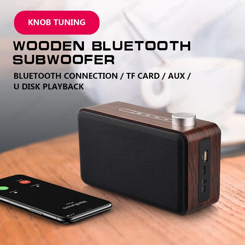 Сенсорный экран Bluetooth в деревянном корпусе Беспроводной портативный динамик сабвуфера бас Поддержка TF AUX громкой связи стерео Беспроводной Hi-Fi колонки W5A