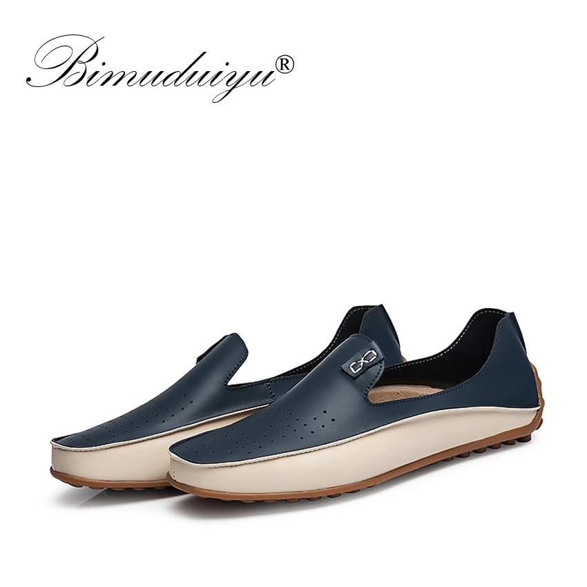 BIMUDUIYU Brand Summer Causal Shoes Men Loafers Breathable Holes Flat High Quality Leather Moccasins Driving | Обувь