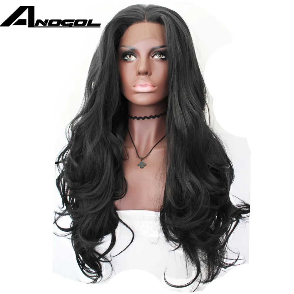 Anogol черный длинный объемный волнистый термостойкий волокнистый волос без клея