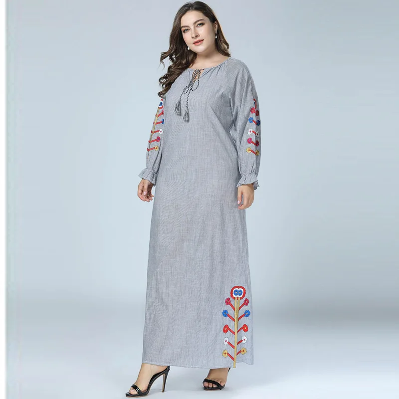 Хлопковое льняное Длинное Макси платье для женщин abaya Дубайский мусульманский