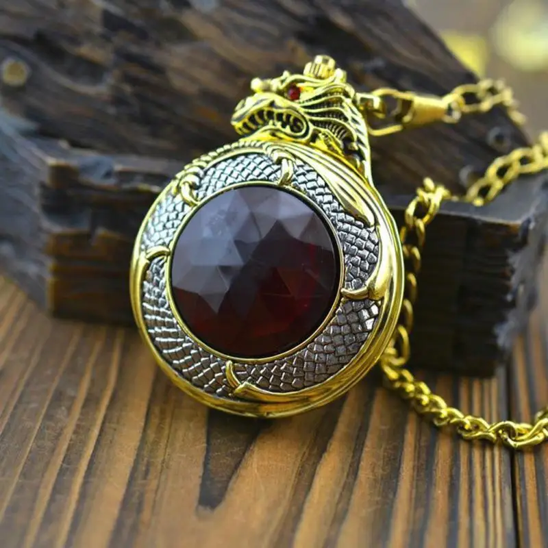 New Fashion Retro Vintage Golden Dragon Pendant Quartz Pocket Watch Chain Necklace For Women Men Formal Or Casual Dressing | Наручные