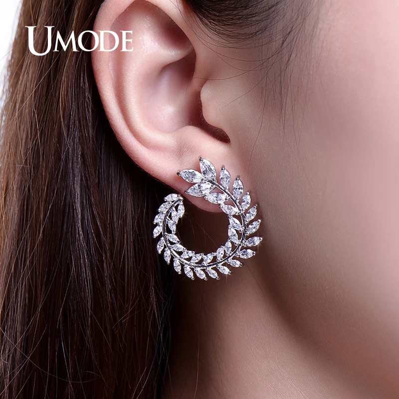 Женские серьги-гвоздики с кристаллами UMODE модные серьги белого и золотого цвета