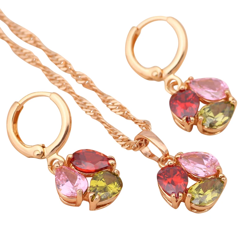 Комплект из колье и серёг золотистого цвета с австрийским фианитом|jewelry sets