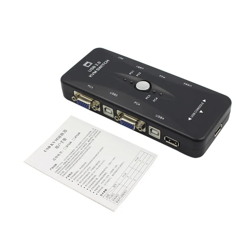 Binmer Switches New 4-Port USB 2.0 KVM Switch Mouse/Keyboard/VGA Video Monitor 200MHz 1920x1440 td0517 dropship | Компьютеры и офис
