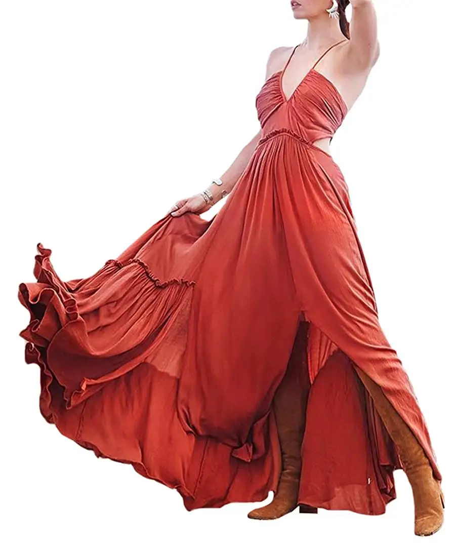 Женское летнее длинное платье на тонких бретельках с v образным вырезом и