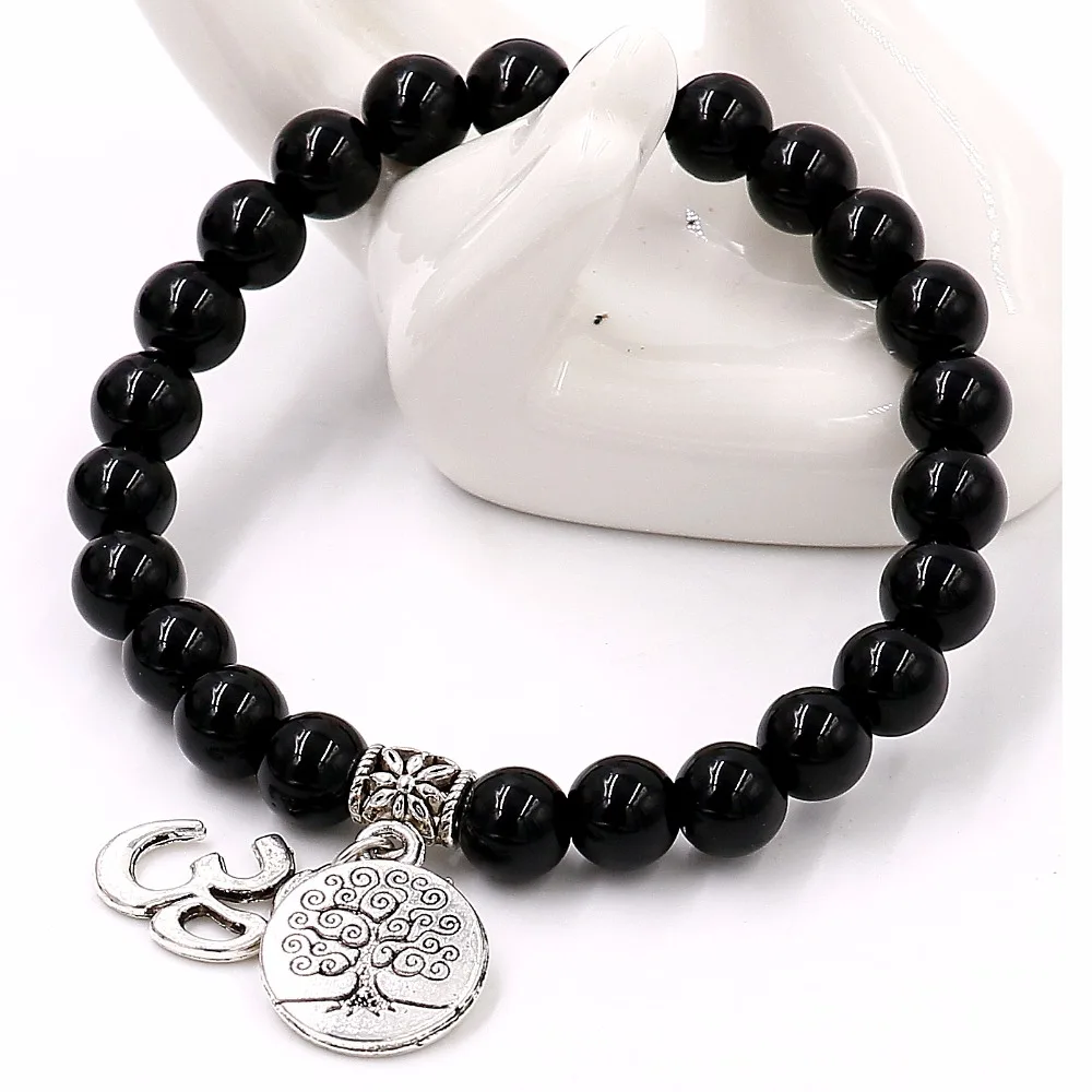 Женский браслет из бисера и оникса с подвеской в виде дерева жизни|bracelet tree|bracelet