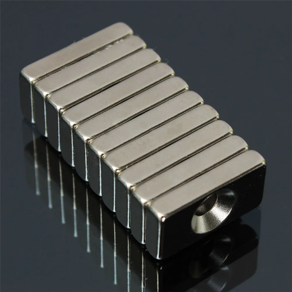 AETool 20 X 10 X 3mm 4mm Hole N52 Strong Rare Earth Ring Block Neodymium Magnet Strip Super Powerful Strong Magnets for Craft