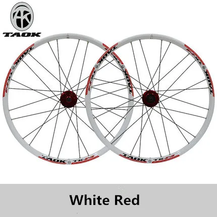 White Red С выдвижной ручкой, размером 24 дюйма горный велосипед колеса велосипеда из алюминиевого сплава двойные обода дисковый тормоз, колесная пара обод - Цвет: White Red