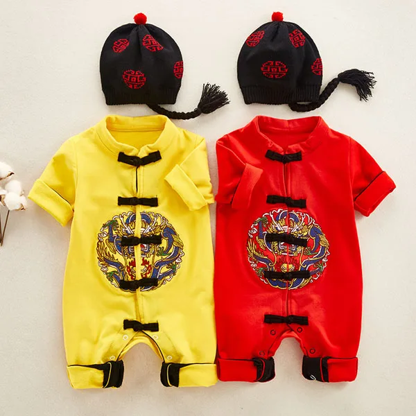 

Chinese style baby jumpsuit newborn baby cotton khaki 0-12 month