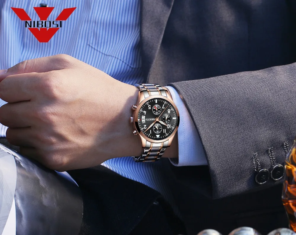 NIBOSI Лидирующий бренд Бизнес часы Для мужчин s моды Relógio Masculino Horloges Роскошные