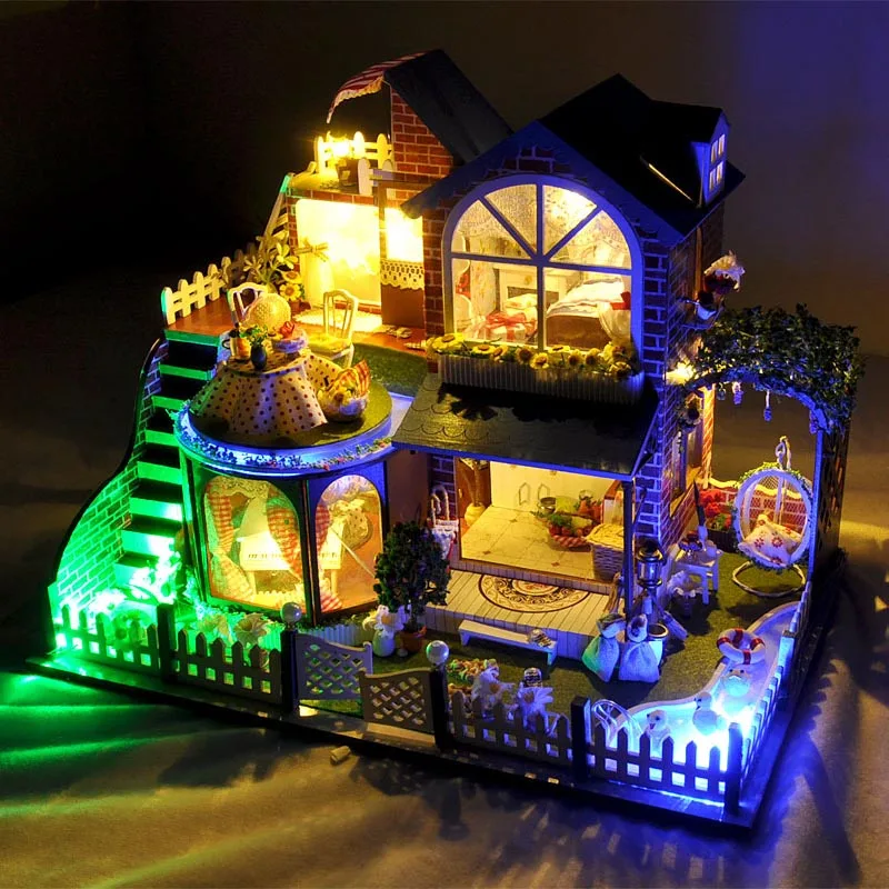 Черный Кукольный дом мебель Diy Миниатюрный пылезащитный чехол 3D Деревянный Miniaturas кукольный домик игрушки подарки на день рождения коробка театр Каса с музыкой - Цвет: Черный