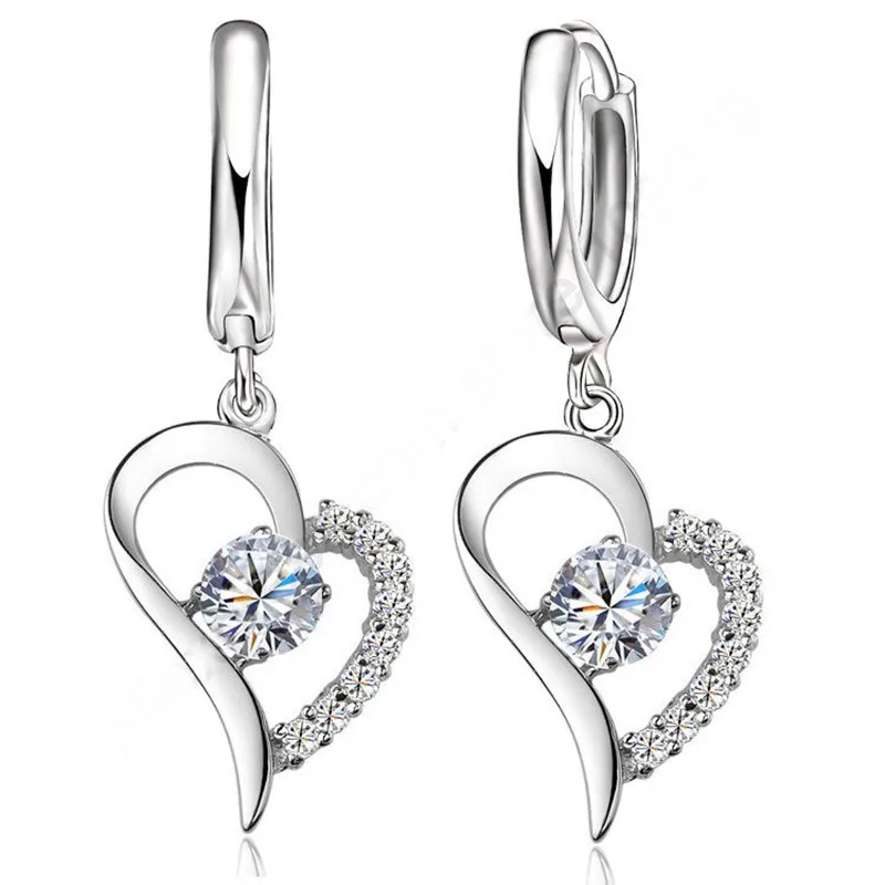 

Модные брендовые женские ювелирные изделия из настоящего стерлингового серебра 925 пробы, белые серьги-капельки с кристаллами в форме сердц...