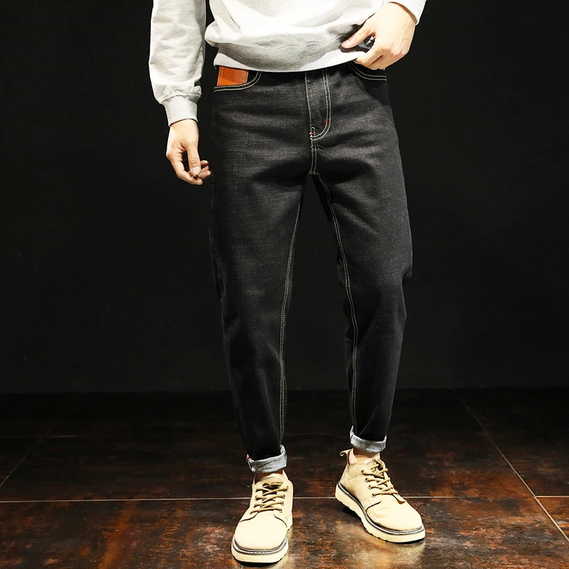 Vomint 2019 Новые мужские джинсы кожа шить карманы детали Стройный Halen штаны Wash Distressed