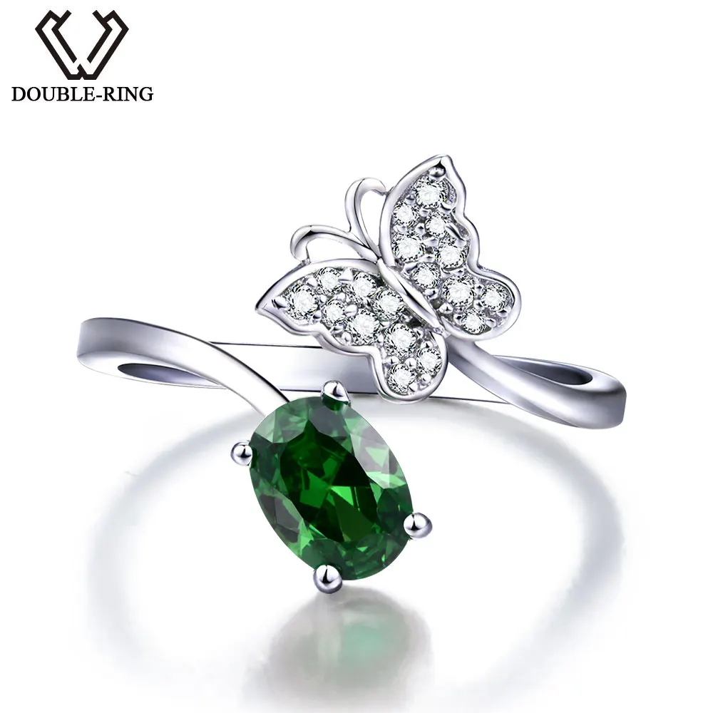 

DOUBLE-R 925 Sterling Silver Created Green Emerald Gemstone Ring
