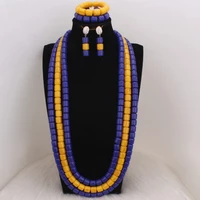 dudo ladies african jewellery multi color royal blue 3 rows long necklace set for nigerian wedding party wome free shipping 2019