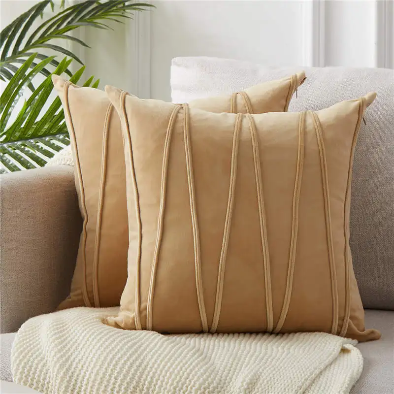 Khaki-Set of 2 Topfinel, мягкие бархатные полосатый Декоративные диванные накидки на подушки, творческий наволочка для украшения дома, дивана, стула, украшение размером 45*45 см - Цвет: Khaki-Set of 2