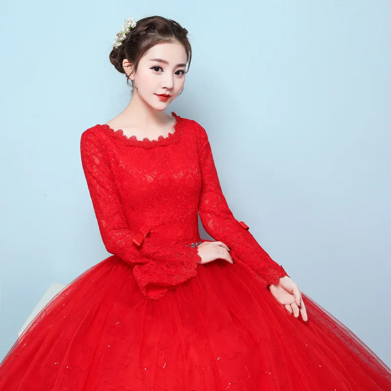 Новинка 2018 красное свадебное платье Vestido De Noiva винтажное с расклешенным рукавом и