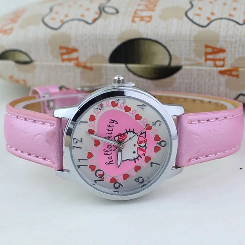 Высококачественные модные розовые часы hello Kitty для девочек, кварцевые часы, дети любят смотреть подарки для девочек