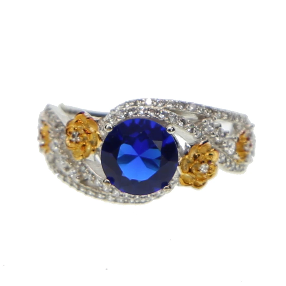 gold color tiny cute flower 2018 spring wholesale promotion jewelry blue cubic zirconia unique design engagement ring for women | Украшения