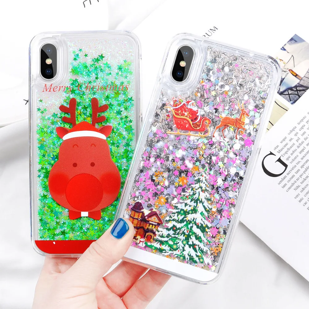 Чехол для телефона с динамическим жидким зыбучим песком для iPhone 6, 6 S, 7, 7 Plus, 8, 8 Plus, блестящий Рождественский подарок, прозрачный жесткий чехол для задней панели из поликарбоната