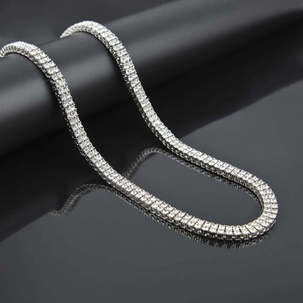 В стиле «хип-хоп» Bling льдом 2 ряда теннисные ожерелья Для женщин Для мужчин золото серебристый, Черный Полный AAA стразы украшения 20/24/30 дюймов цепи