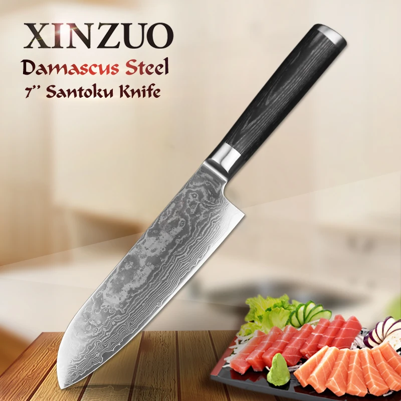 XINZUO 7 дюймов нож Santoku 67 слой Китай нож шеф-повара Дамасская нержавеющая сталь Профессиональный кухонный нож с деревянной ручкой Pakka