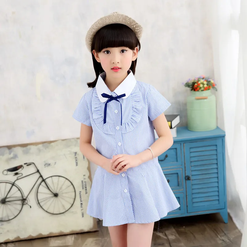 Dresses for Girls Summer Stripe Shirts Vestdio Infantil Kids Casual Dress Children Blouses Clothes 4 6 7 8 9 10 12 Years | Детская