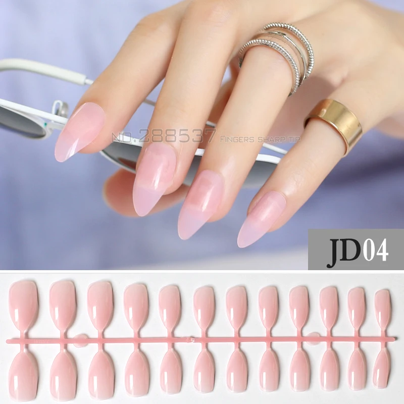 Новый прозрачный порошок Полный ногтей удобный искусственный острый розовый 24