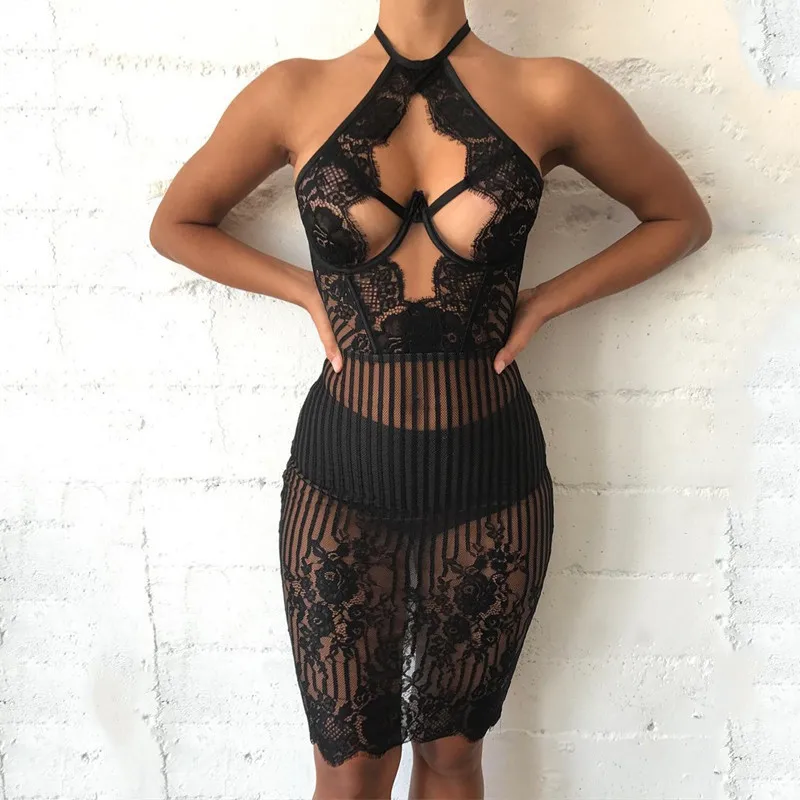 OHVERA New Fashion Summer Sexy Women Dresss Lace Embroidery Vintage Dresses Hollow Out Halter Bodycon Vestidos | Женские платья