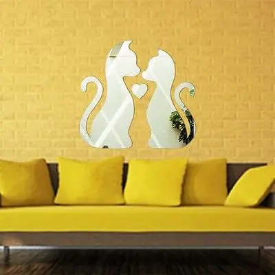 Милые кошки 3D акриловые зеркальные настенные наклейки домашний росписи DIY