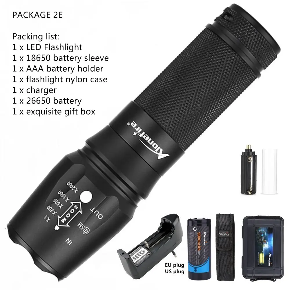 ALONEFIRE X800 Zoom Cree XM-L2 T6 светодиодный фонарь Zaklamp фонарь защитный Тактический светильник-вспышка ночной Светильник 26650 перезаряжаемый аккумулятор - Испускаемый цвет: PACKAGE 2E