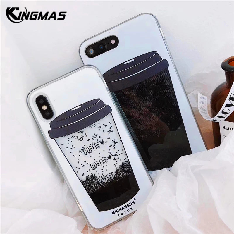 For iPhone X 7 8 6 6S Plus Phone case Liquid Quicksand Dynamic Cover Instagram Hot luxury fashion Coffee Cup shell Coque |
