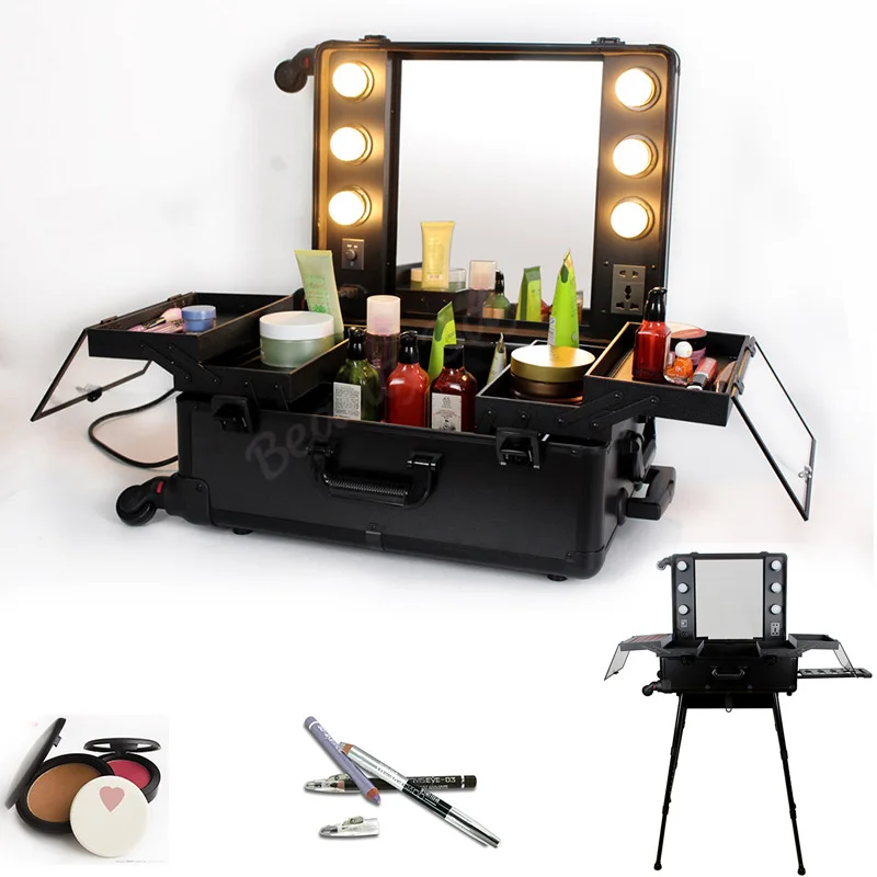 Черный цвет Professional make up artist освещенная станция для макияжа с подставкой