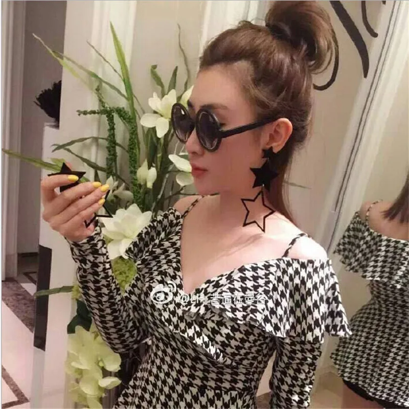 Big black star earrings dangle Hollow Acrylic long earrngs jewelry For Women Punk Club Jewelry Accessories eh033 | Украшения и