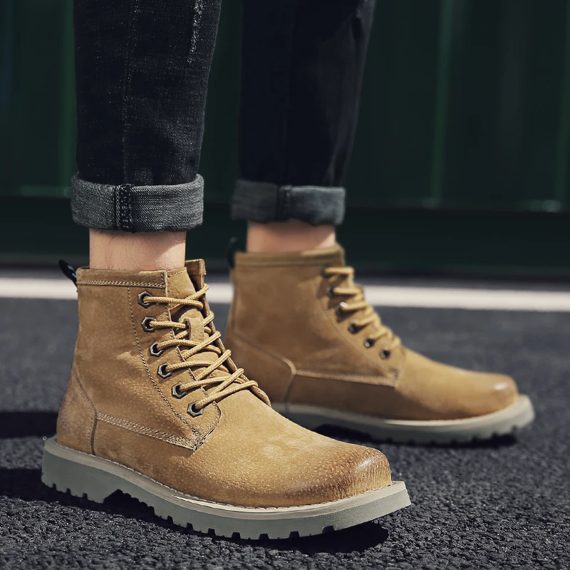 Мужские зимние ботинки на шнурках теплые Мартенс из плюша винтажные модные