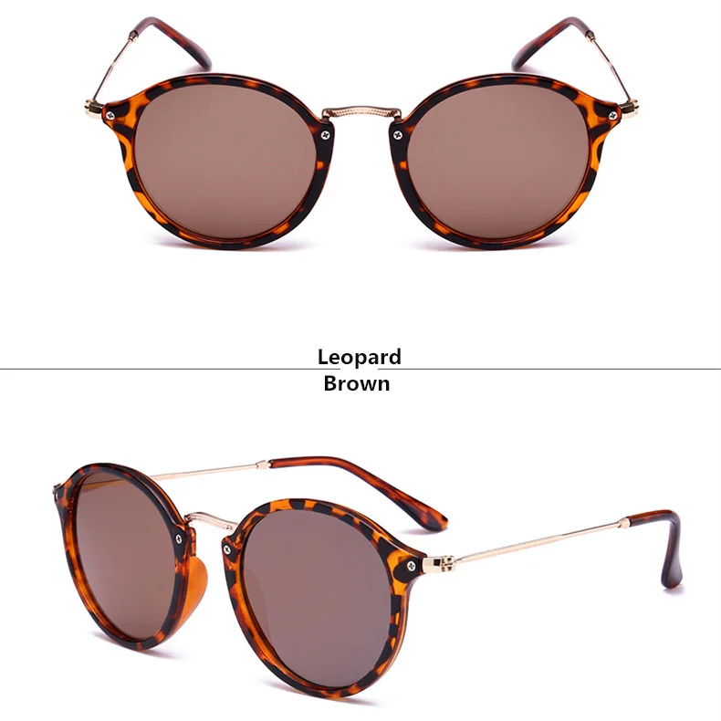 Leopard-Brown Новое поступление, круглые солнцезащитные очки, Ретро стиль, для мужчин, wo, фирменный дизайн, солнцезащитные очки, Ретро стиль, зеркальное покрытие, UV400 - Цвет линз: Leopard-Brown
