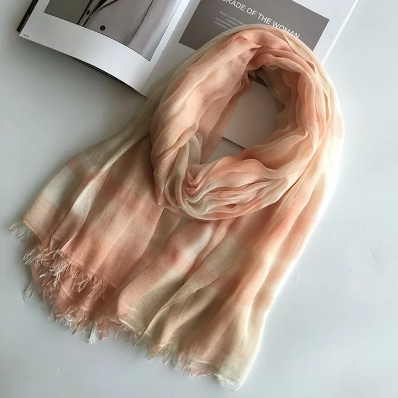 

Plaid Scarf Shawl Women's Fashion Contrast Color Tassel Scarves Long Modal Silk Scarf Wraps