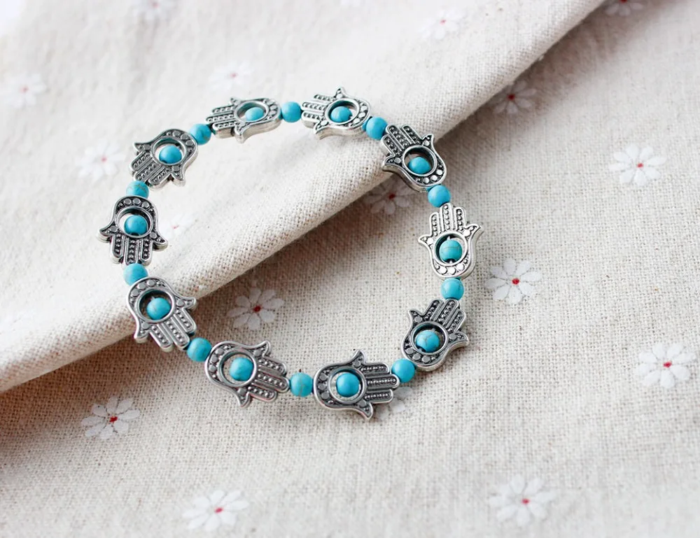 F & U винтажные Подвески с бусинами браслет подвеской в виде ладони модные