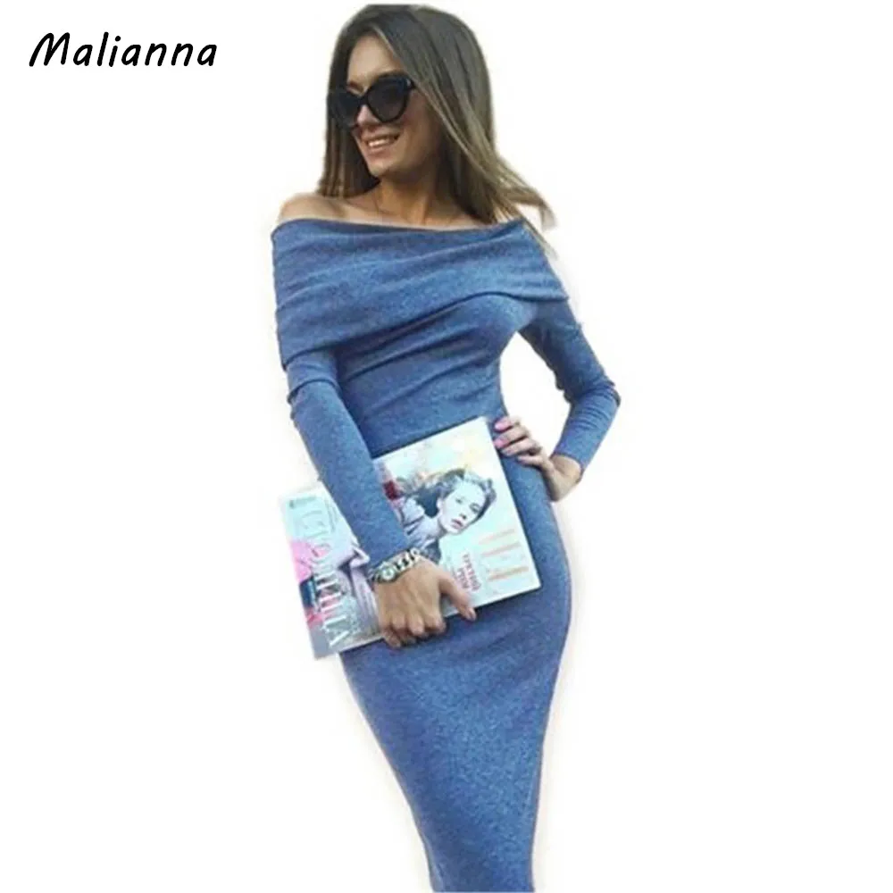 С открытыми плечами Твердые длинным рукавом Новая Для женщин Платья для Мода