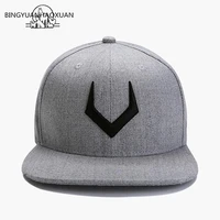 bingyuanhaoxuan high quality gray wool snapback 3d pierced embroidery hip hop cap flat bill baseball cap for adult