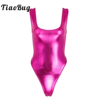 tiaobug women sleeveless high cut solid color patent leather swimming thong bodysuit leotard sexy swimsuit bathing suit swimwear