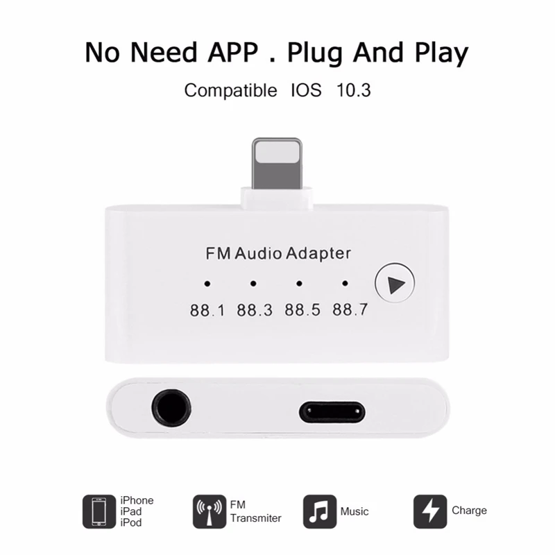 3 в 1 для Apple интерфейс 5 мм Famle Aux FM аудио передатчик Комплект адаптер iPhone 6 6s 7 7plus 8 8s