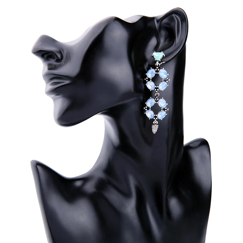 Женские серьги подвески с имитацией драгоценных камней зеленого и синего цвета